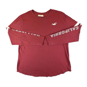 Hollister Long Sleeve T-Shirt Large Men's Cotton Stretch Maroon California Tee